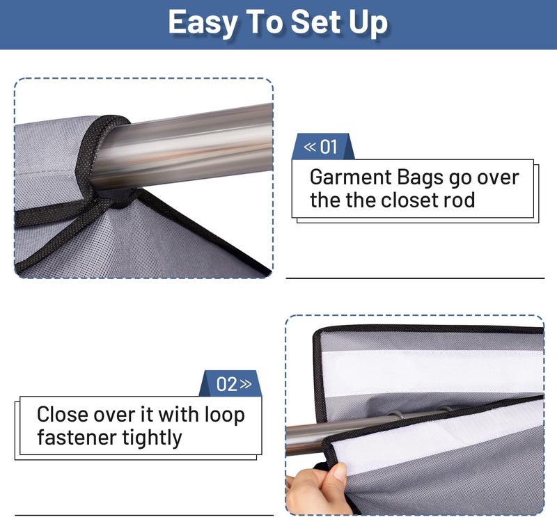 Sleeping Lamb 54'' Hanging Garment Bags for Closet Storage Sealed Completely Jackets Coats Suits Clothes Rack Cover for Wardrobe with Clear PVC Window, 2 Packs, Grey(Hanging Rod Not Included) - Image 4